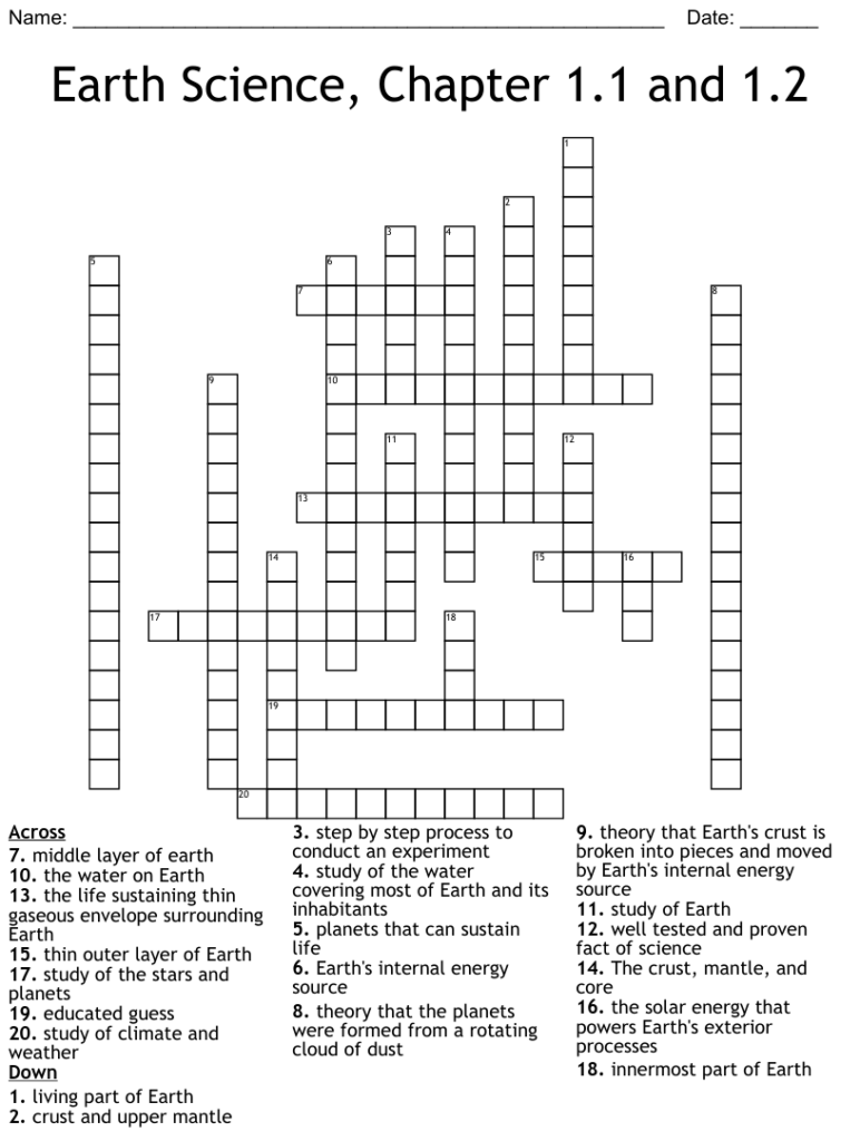 Earth Science Chapter 1 1 And 1 2 Crossword WordMint