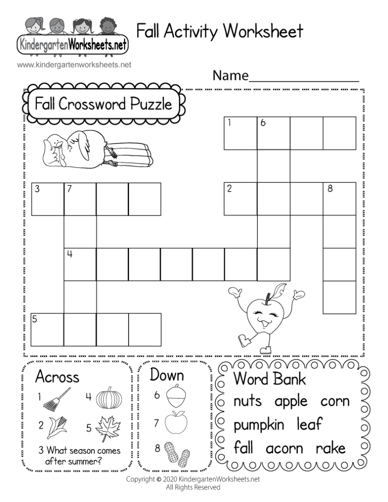 Kindergarten Social Studies Crosswords Printable