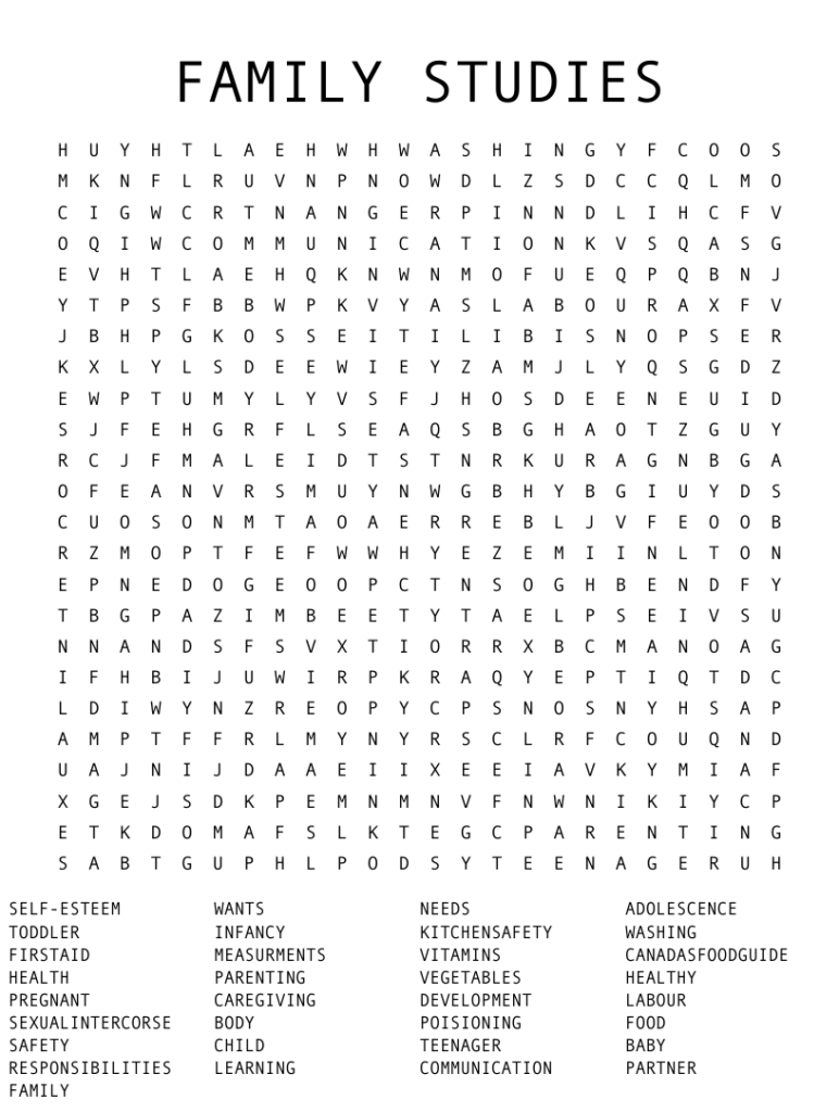 FAMILY STUDIES Word Search WordMint