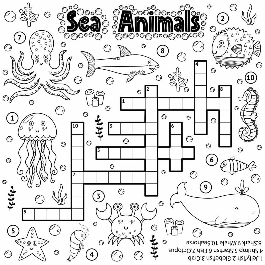 Animals Jellyfish Crossword Printable