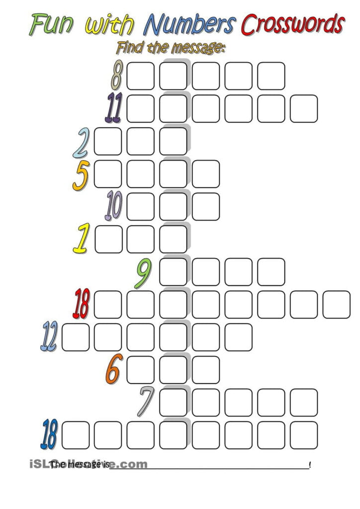 Fun With Numbers Crossword Esl Worksheets English Worksheets For Kids Crossword