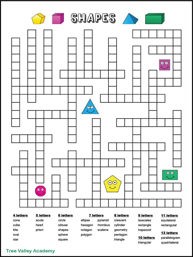 Geometric Shapes Word Puzzle For Kids Tree Valley Academy