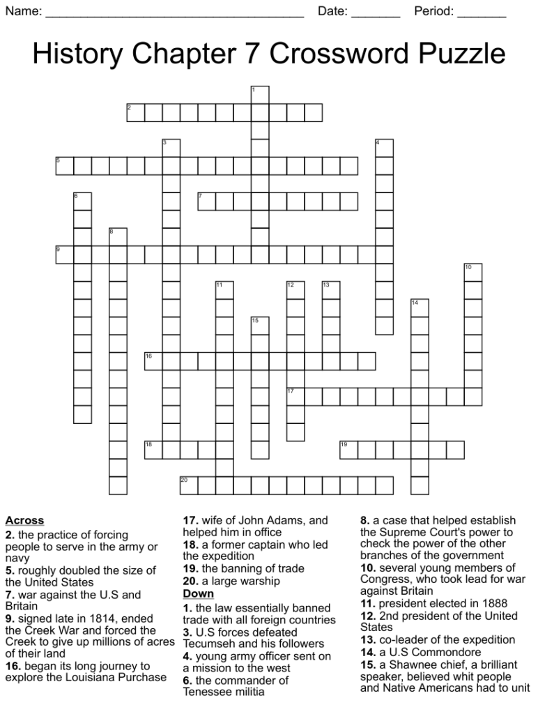 2nd Grade Social Studies Crosswords Printable