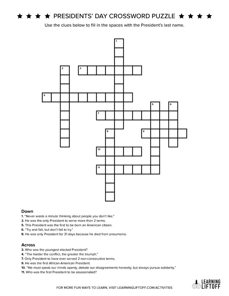 Presidents Crosswords Printable