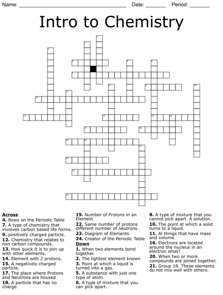 Intro To Chemistry Crossword WordMint