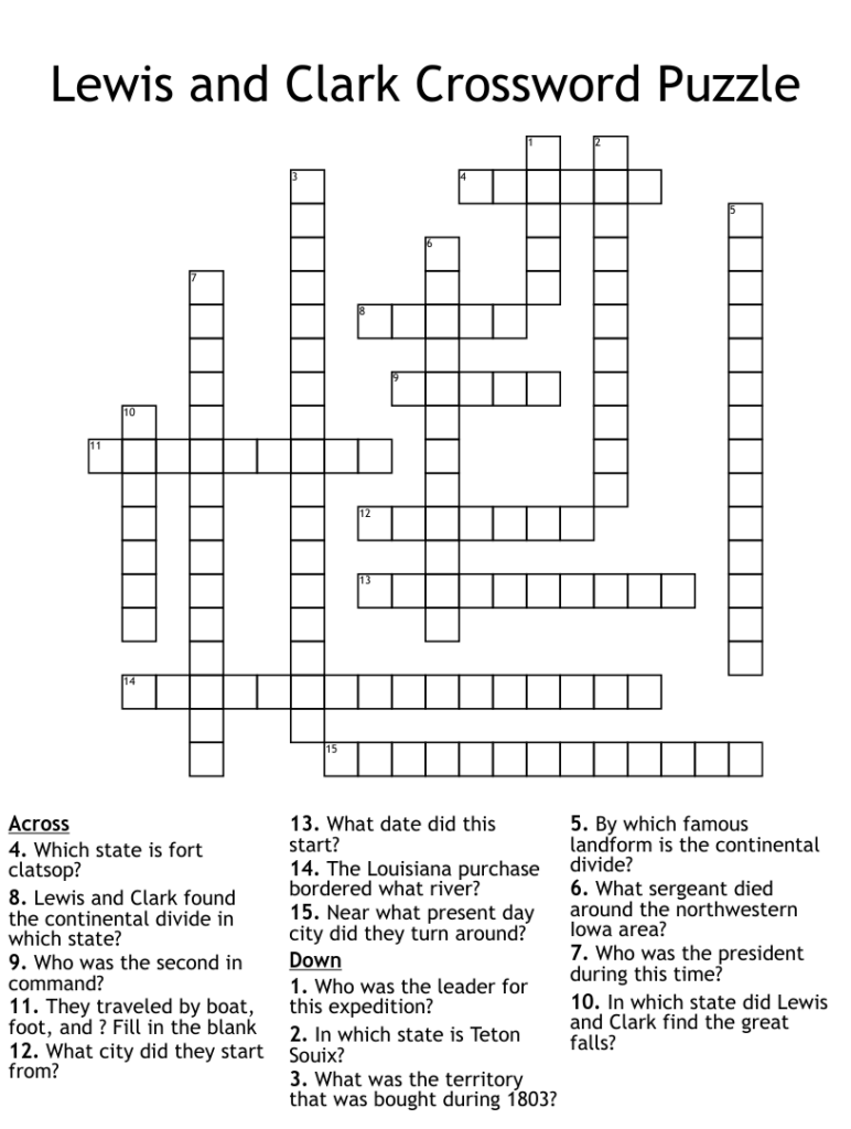 Lewis And Clark Crossword Puzzle WordMint