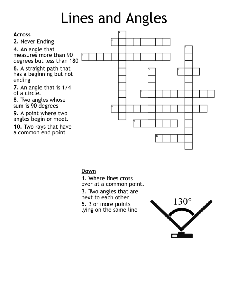 5th Grade Math Angles Crossword Printable