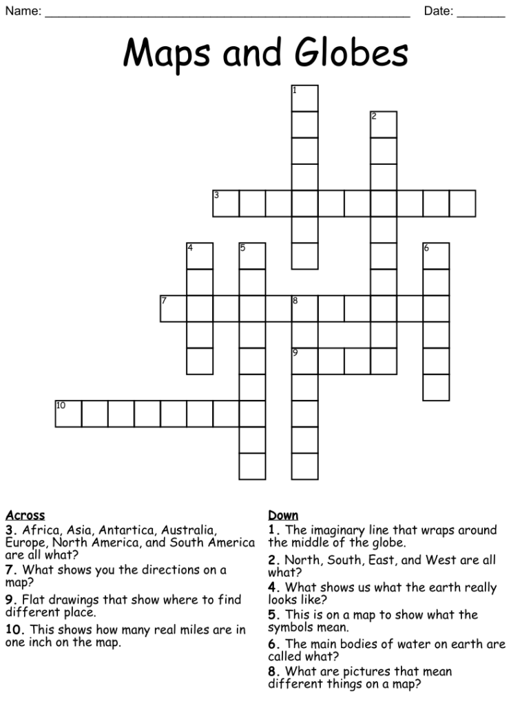 2nd Grade Social Studies Mapping Crossword Printable