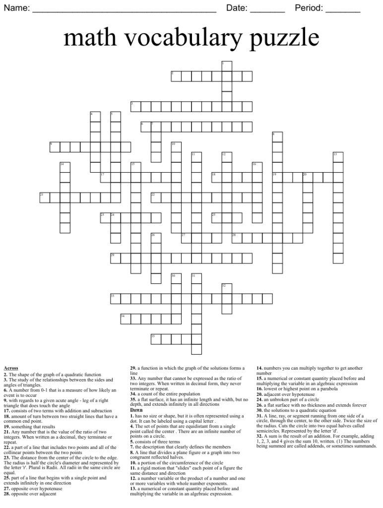 1st Grade Math Direction Crossword Printable