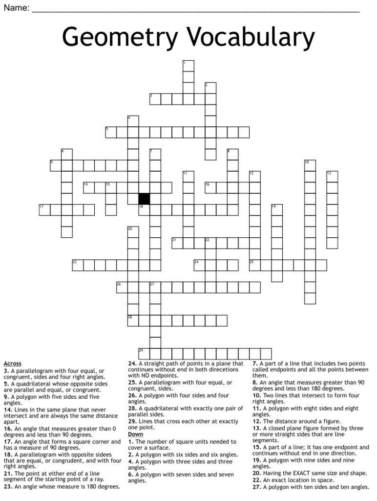 7th Grade Math Geometry Crossword 2 Printable