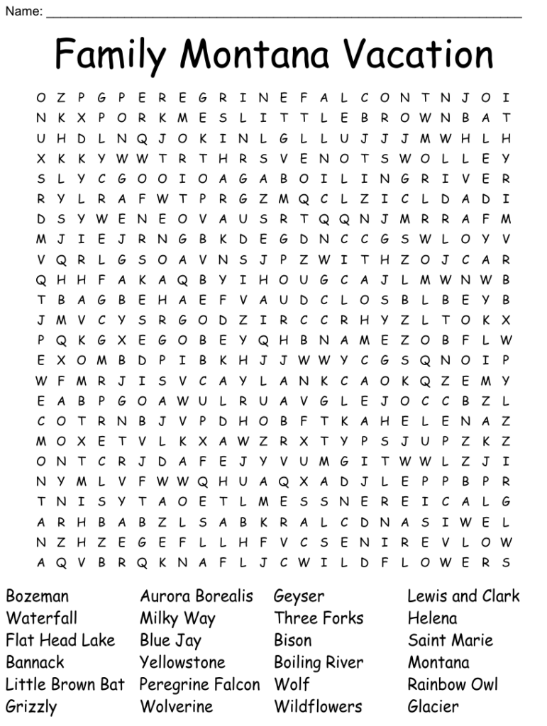 Montana Crossword Printable