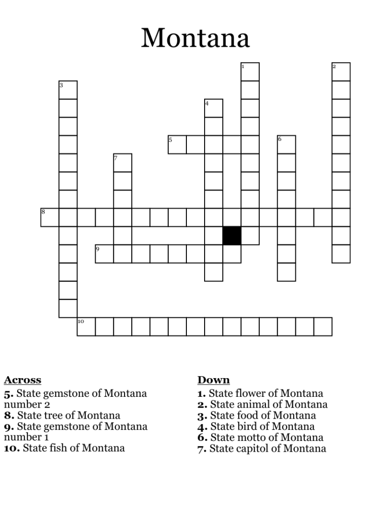 Montana Crossword WordMint