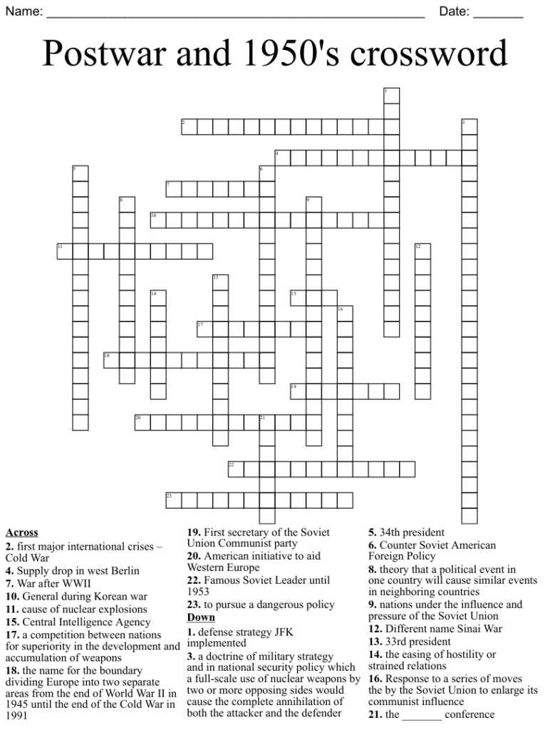 Postwar And 1950 s Crossword WordMint