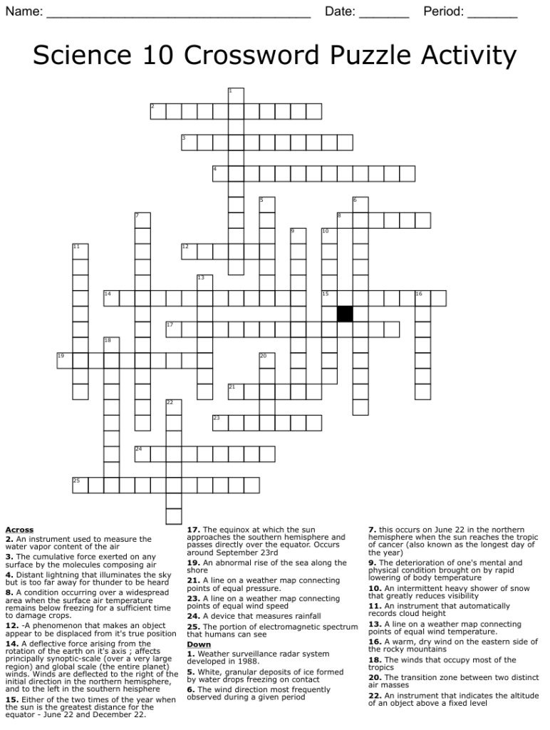 Science 10 Crossword Puzzle Activity WordMint