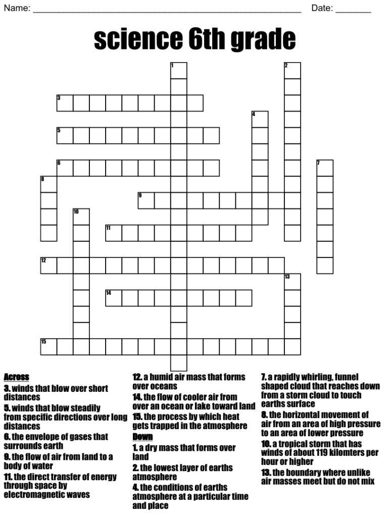 Science 6th Grade Crossword WordMint
