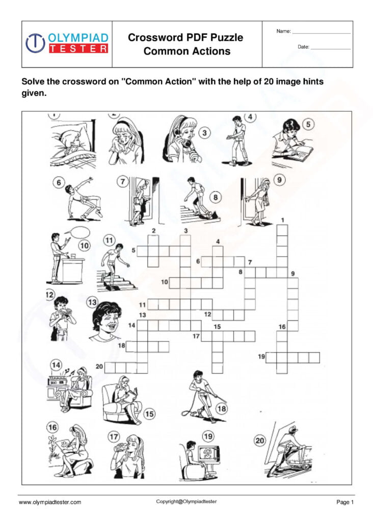 Science Crossword For Kids Common Actions Puzzles For Kids Printable Puzzles For Kids Crossword Puzzles