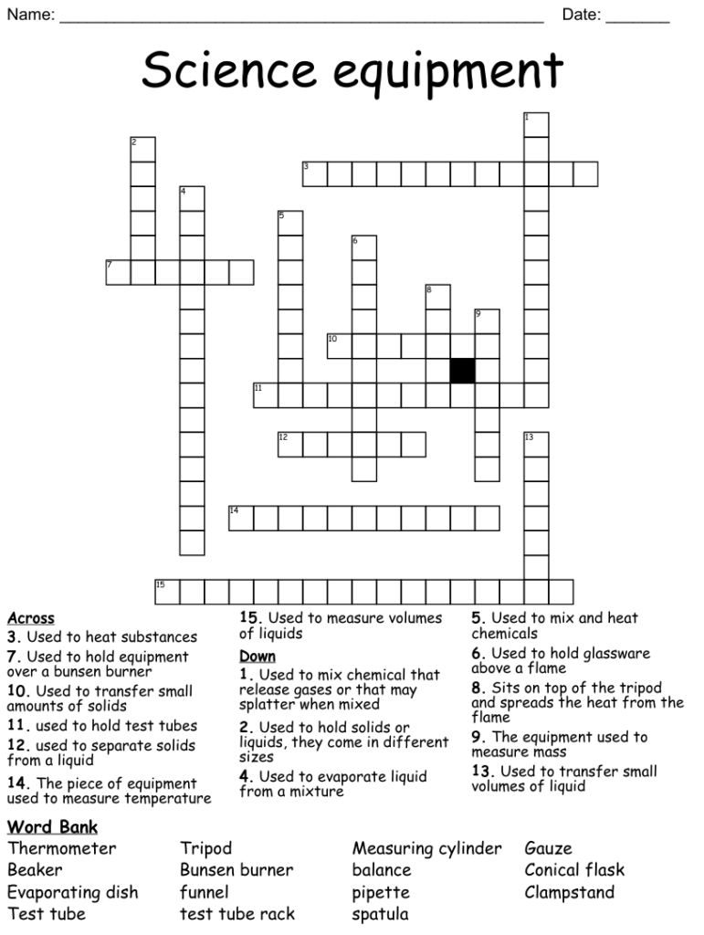 12th Grade Science Integrated Science Crossword Printable