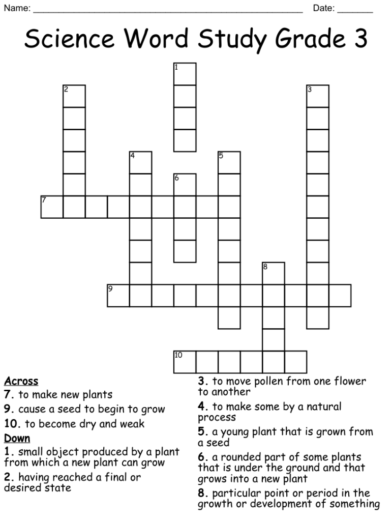 Science Word Study Grade 3 Crossword WordMint