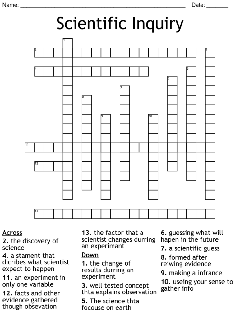 Scientific Inquiry Crossword WordMint