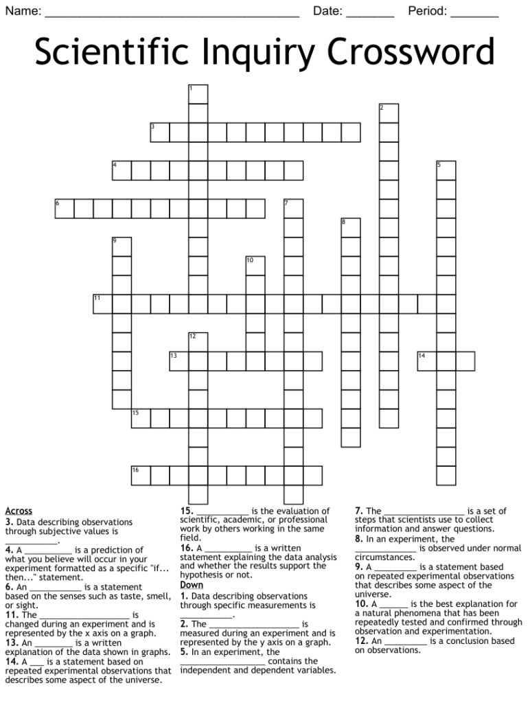 Scientific Inquiry Crossword WordMint