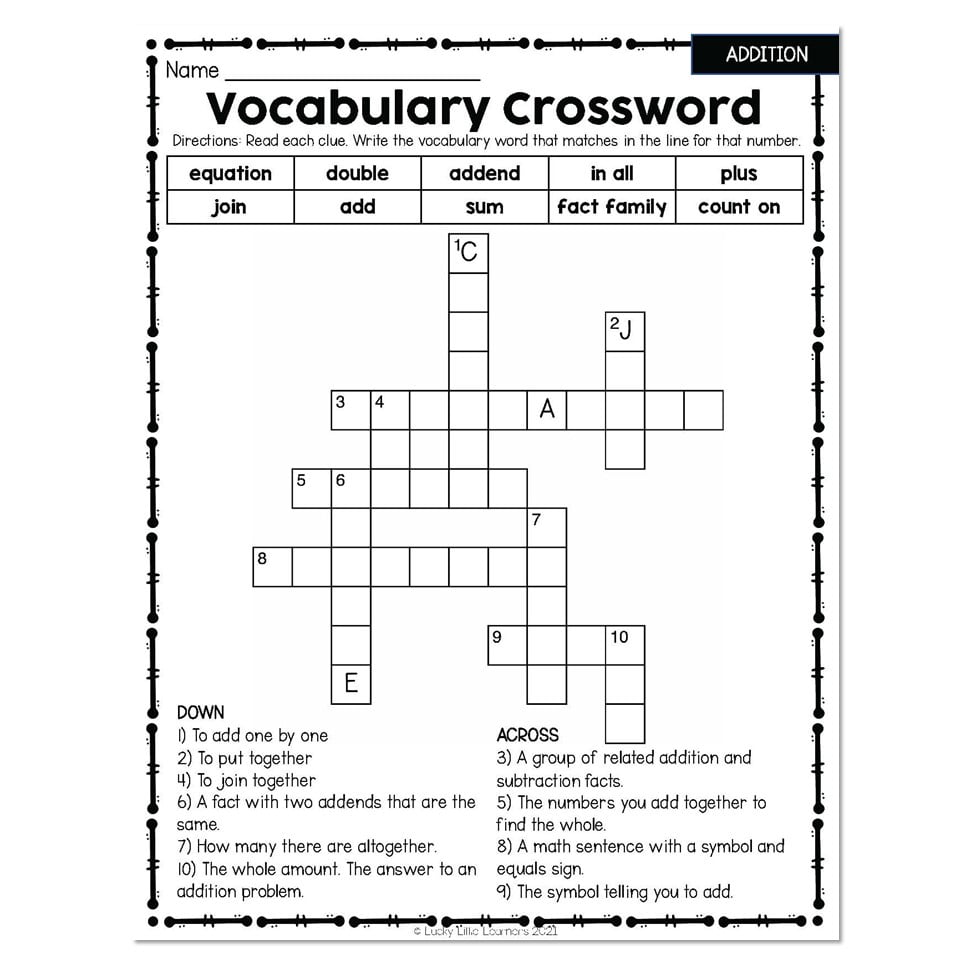 Small Group And Intervention Math Kit Instructional Resources Operations And Algebraic Thinking Crossword Addition Lucky Little Learners