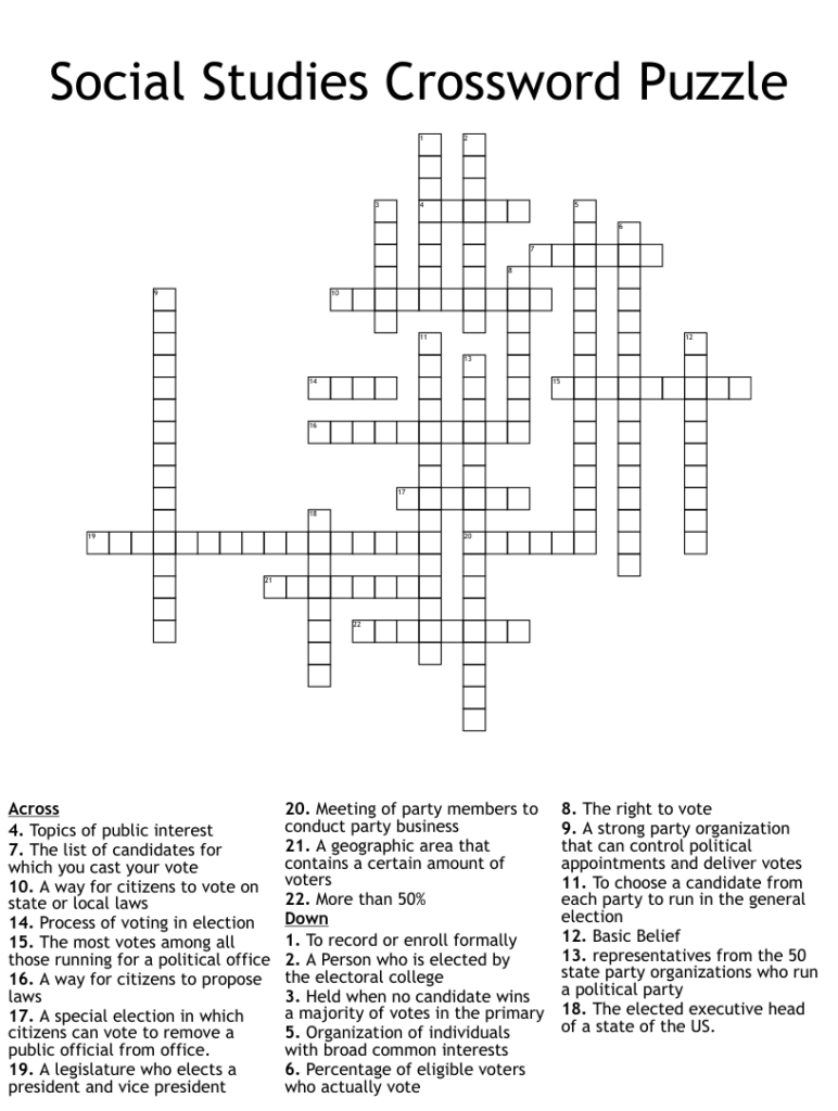 Social Studies Crossword Puzzle WordMint