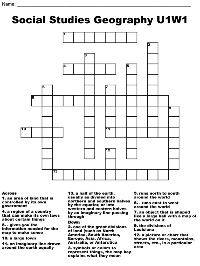 Social Studies Geography U1W1 Crossword WordMint