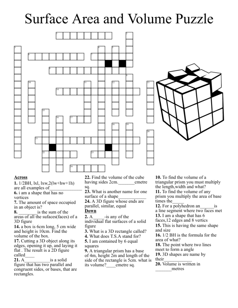 Surface Area And Volume Puzzle Crossword WordMint