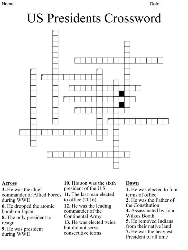 US Presidents Crossword WordMint