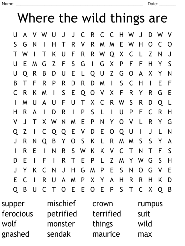 Where The Wild Things Are Word Search WordMint