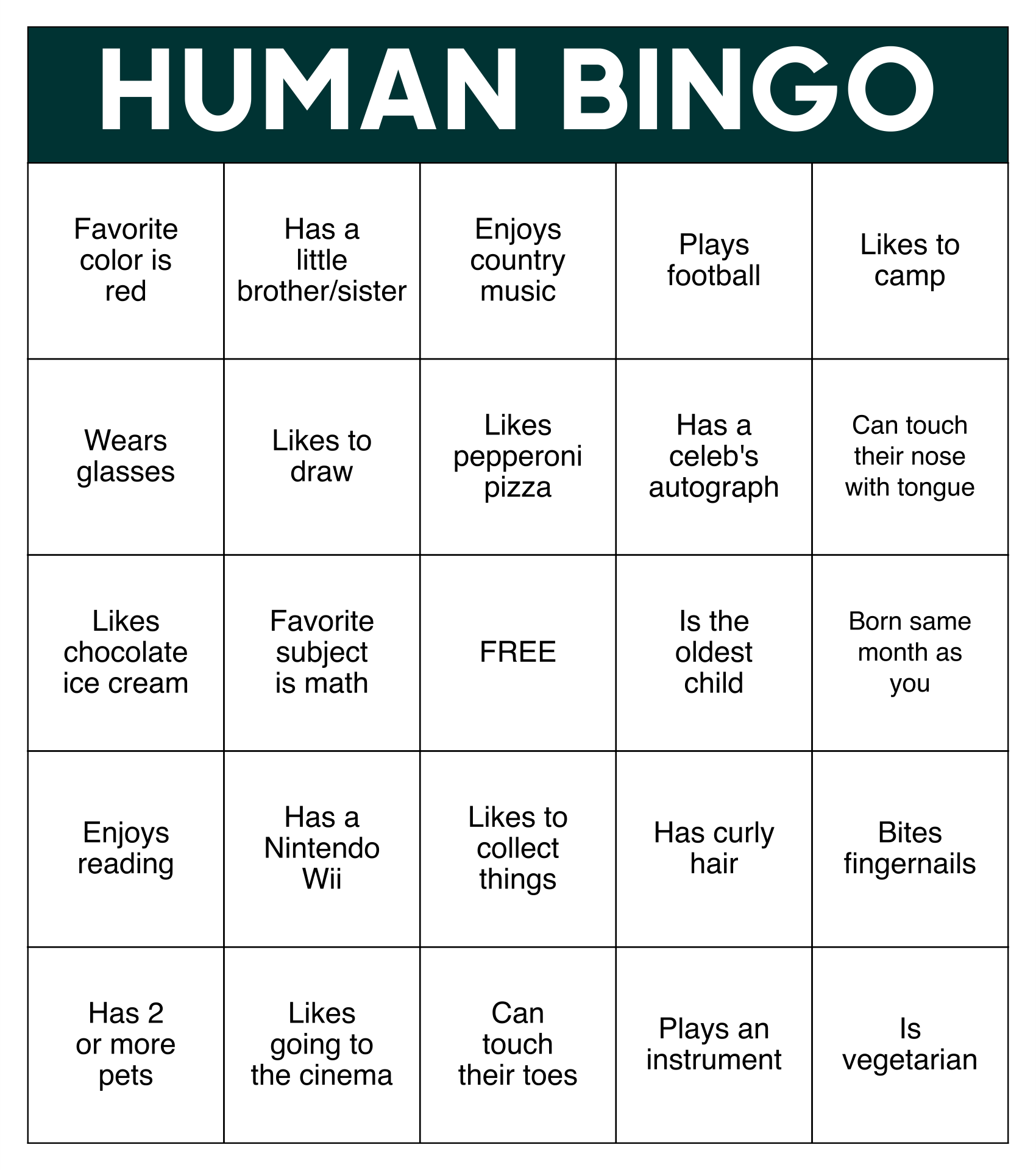 Printable Human Bingo Cards