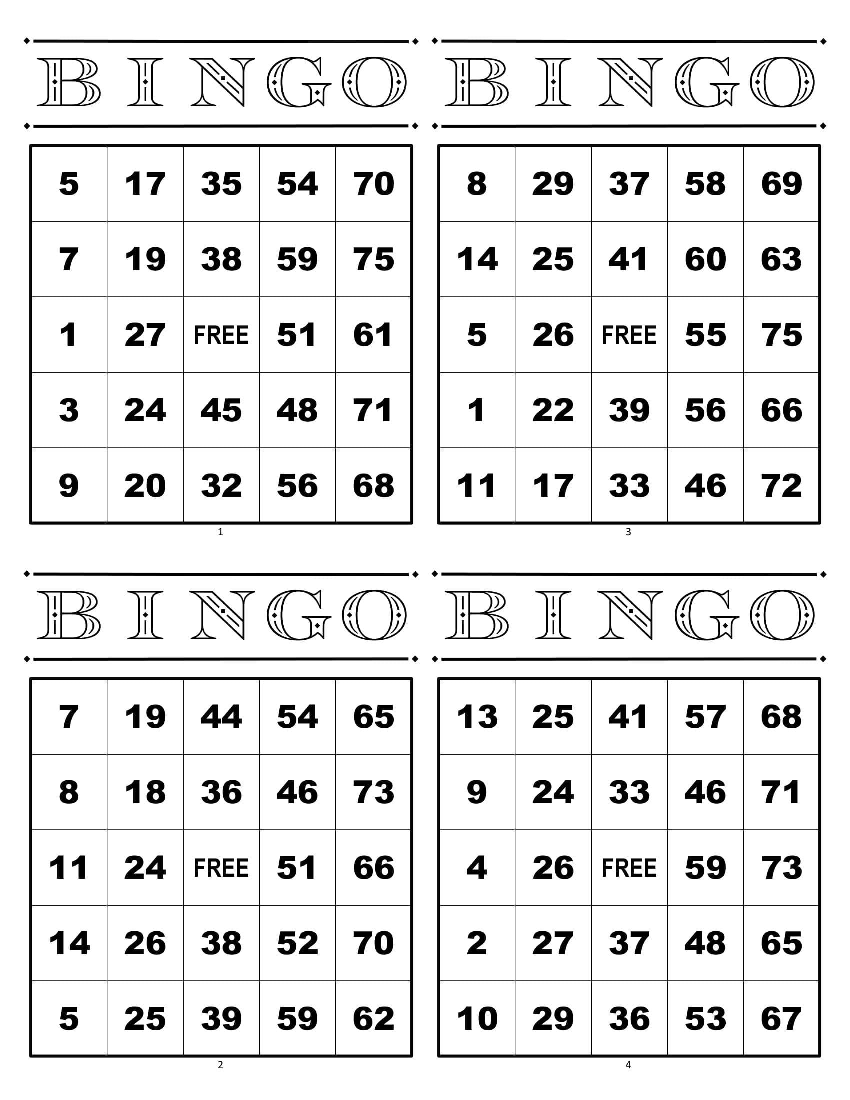 Printable Bingo Cards Uk