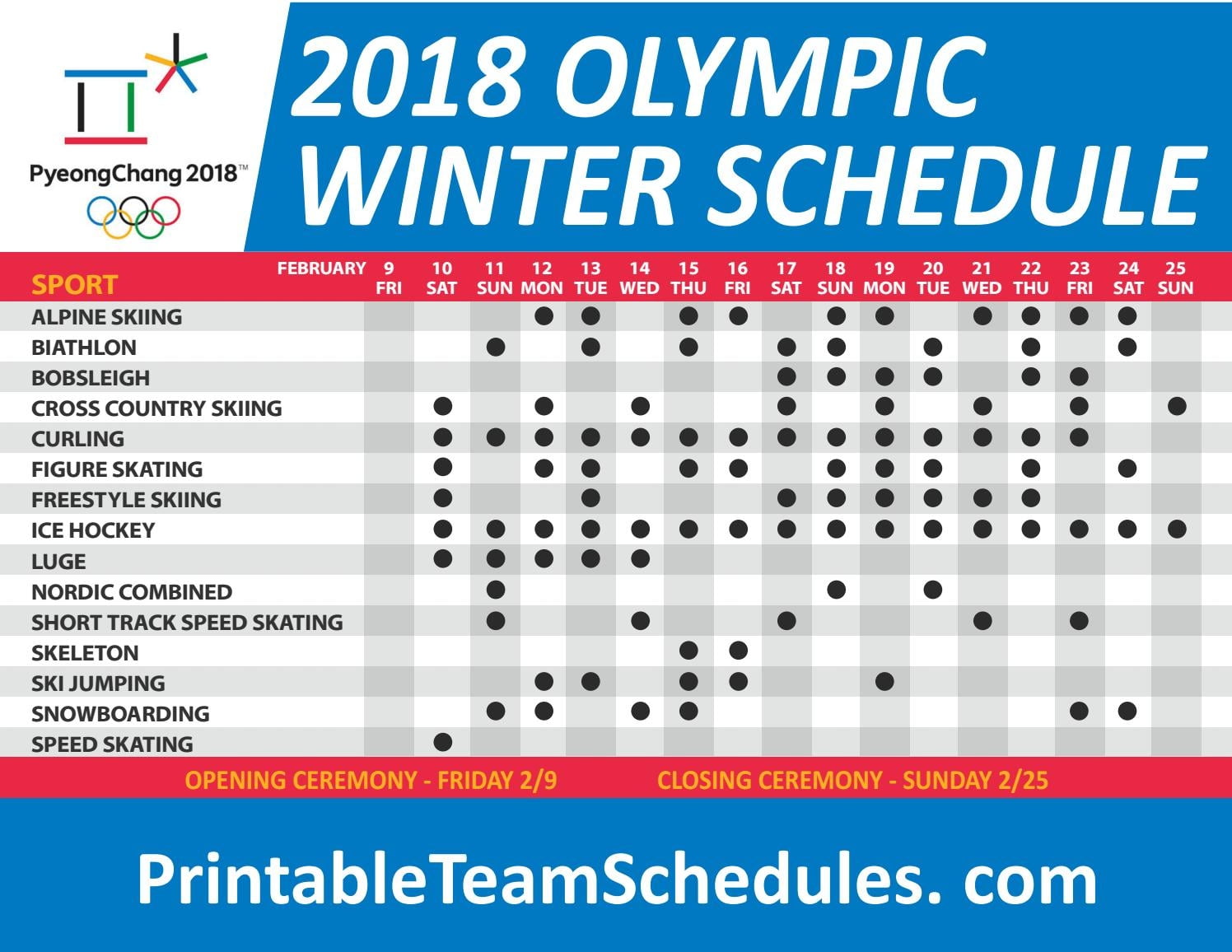 Printable Daily Olympic Schedule
