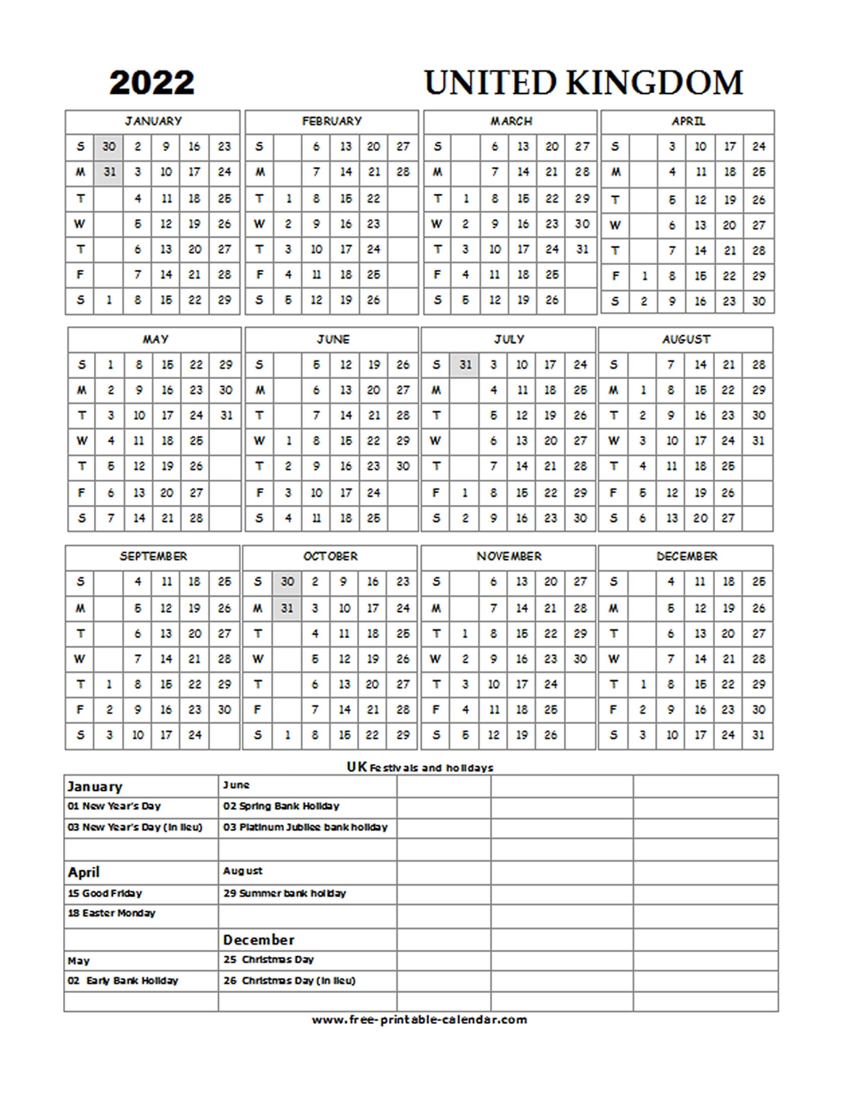 Printable Calendar Uk Holidays Printable Lab