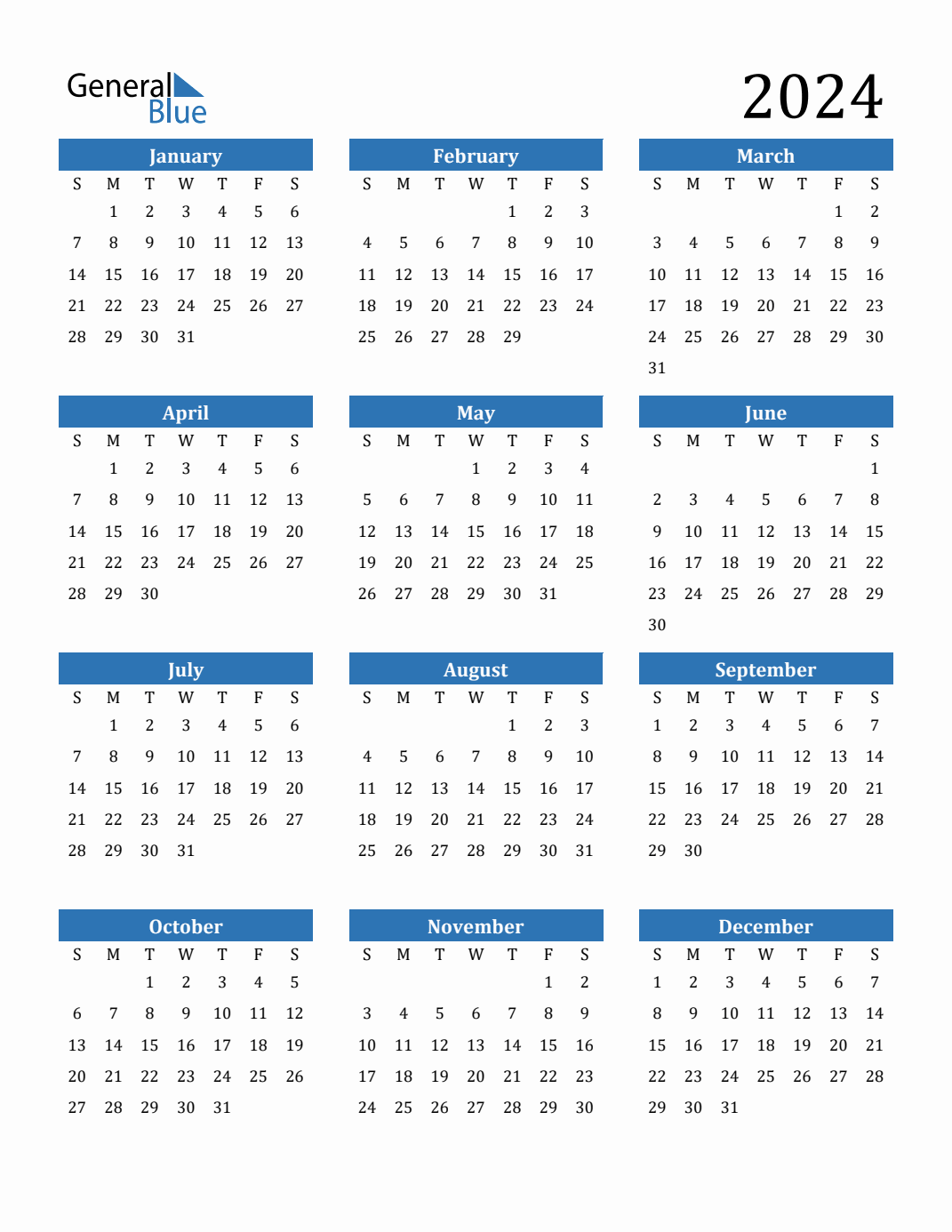 Printable Calendar Yearly 2024