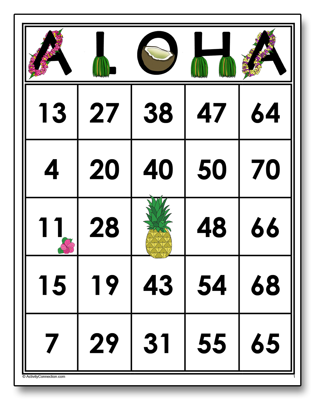 Printable Hawaiian Bingo Cards
