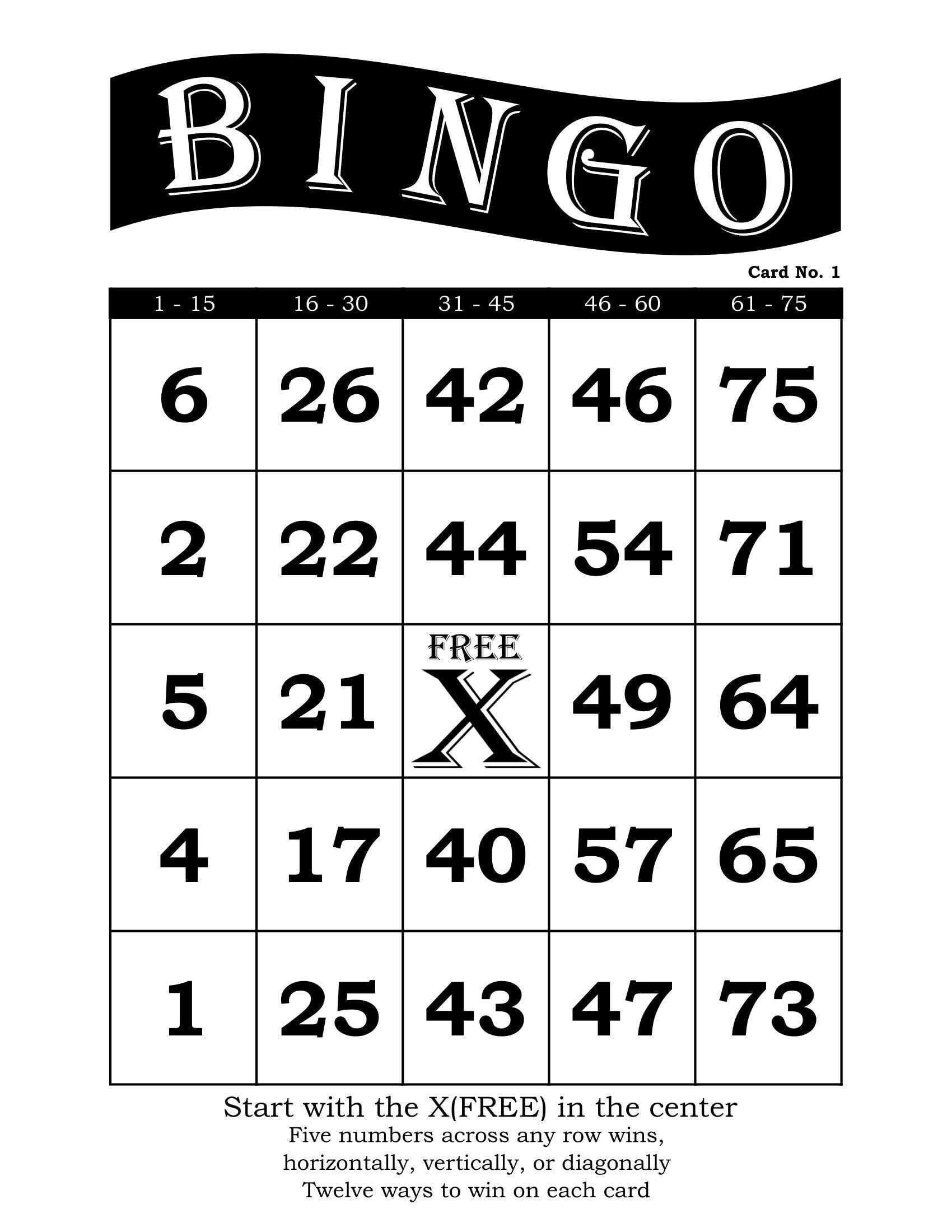 Printable Bingo Cards 0-75