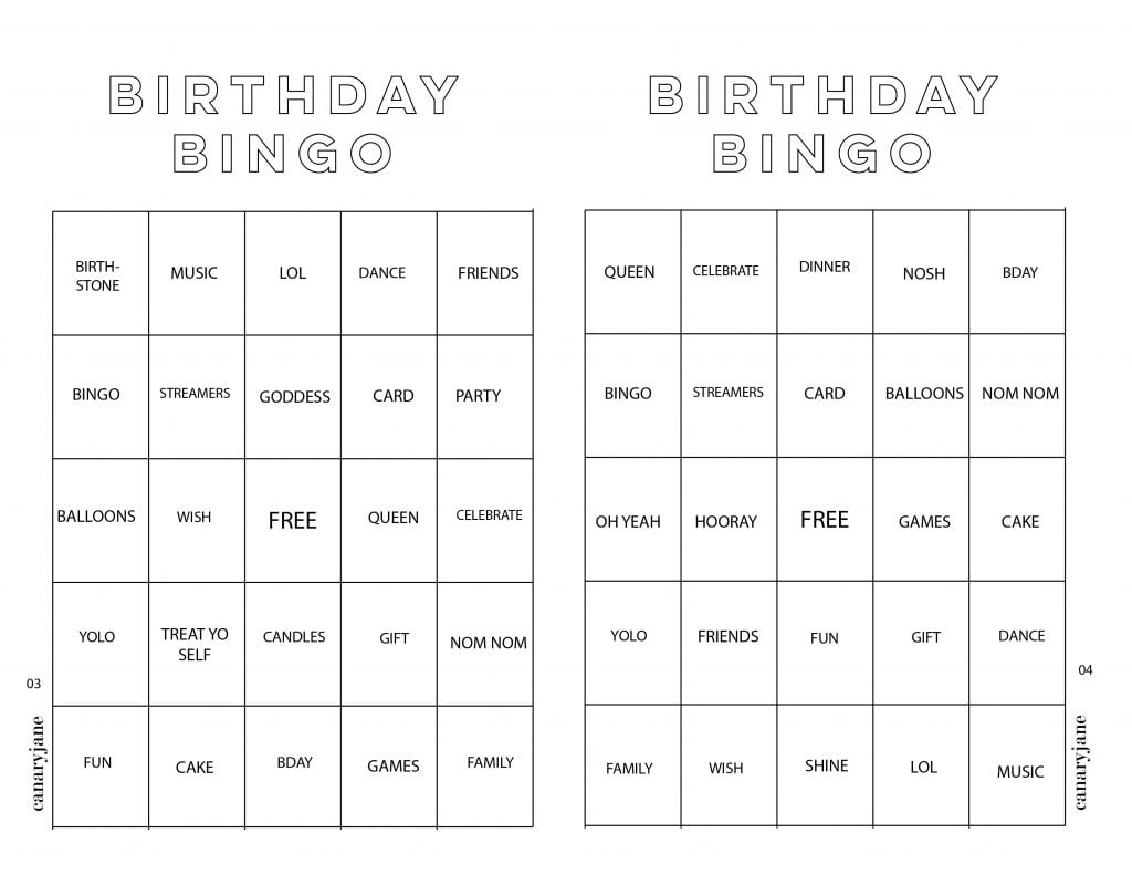 Printable Birthday Bingo Cards