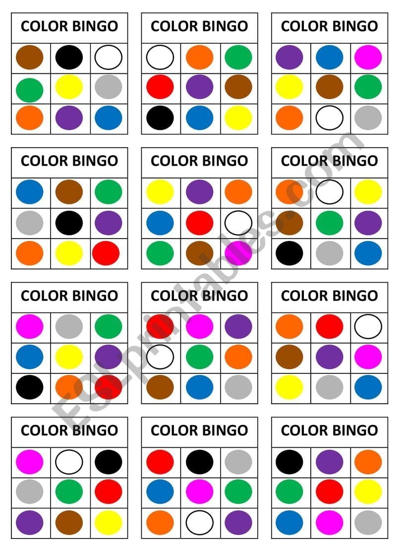 Printable Bingo Cards Colours
