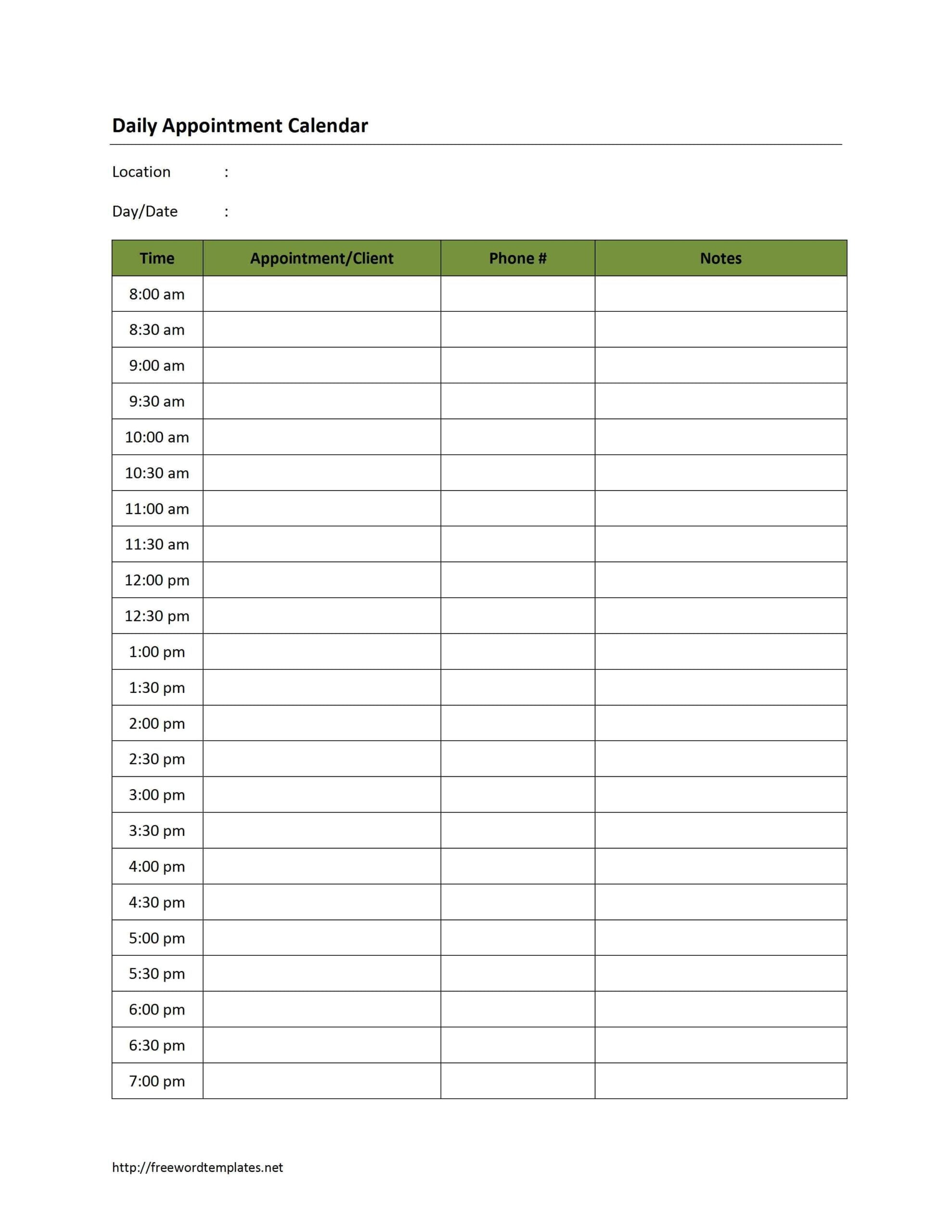 Printable Daily Appointment Planner