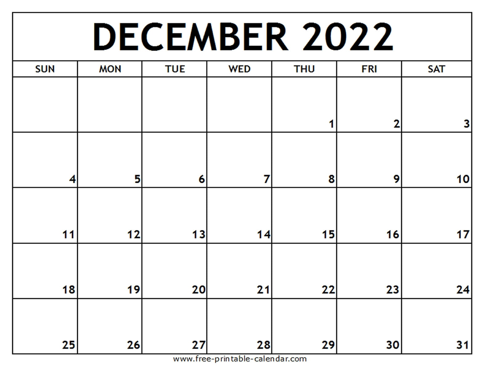 Printable December Calendar Pdf