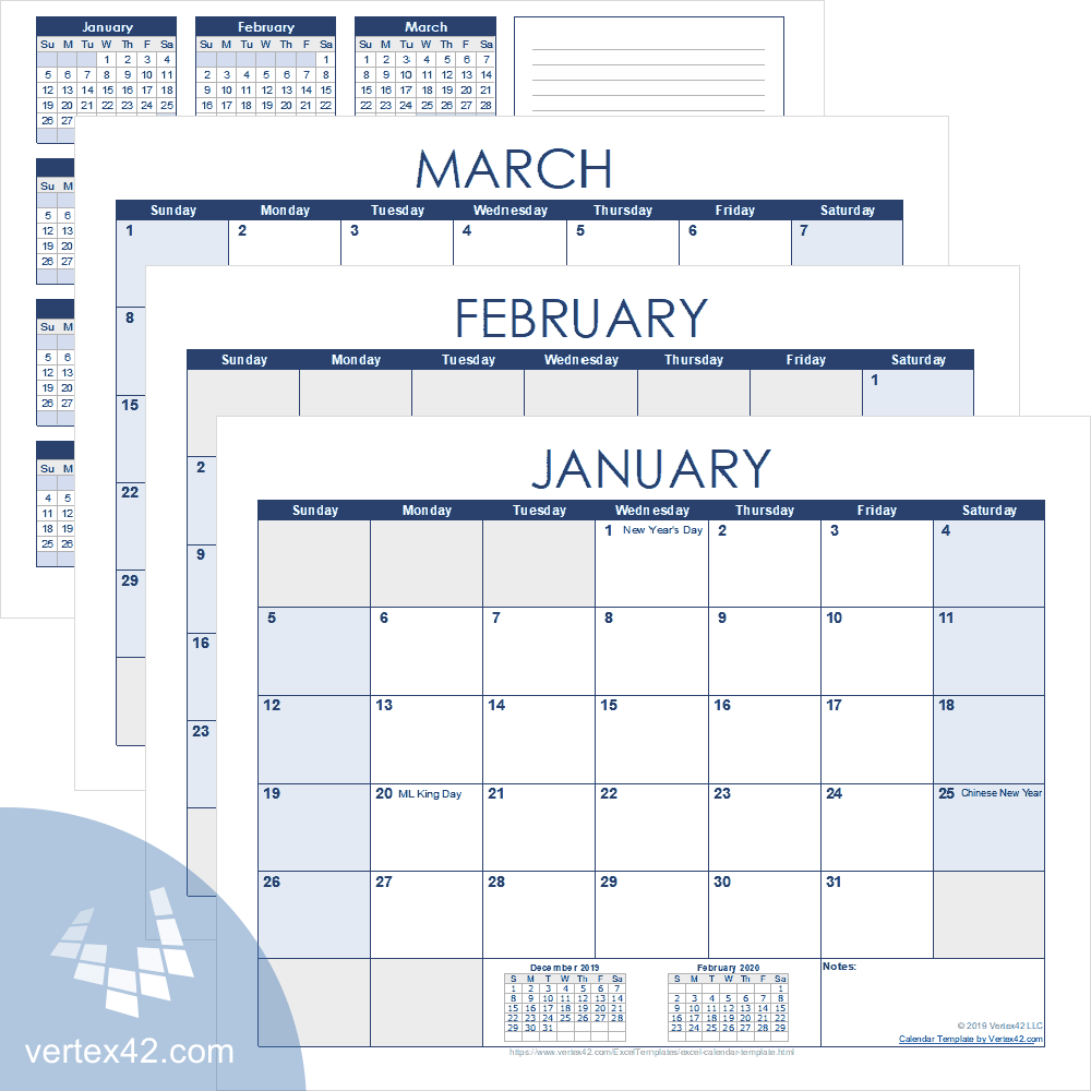 Printable Calendar Template Vertex