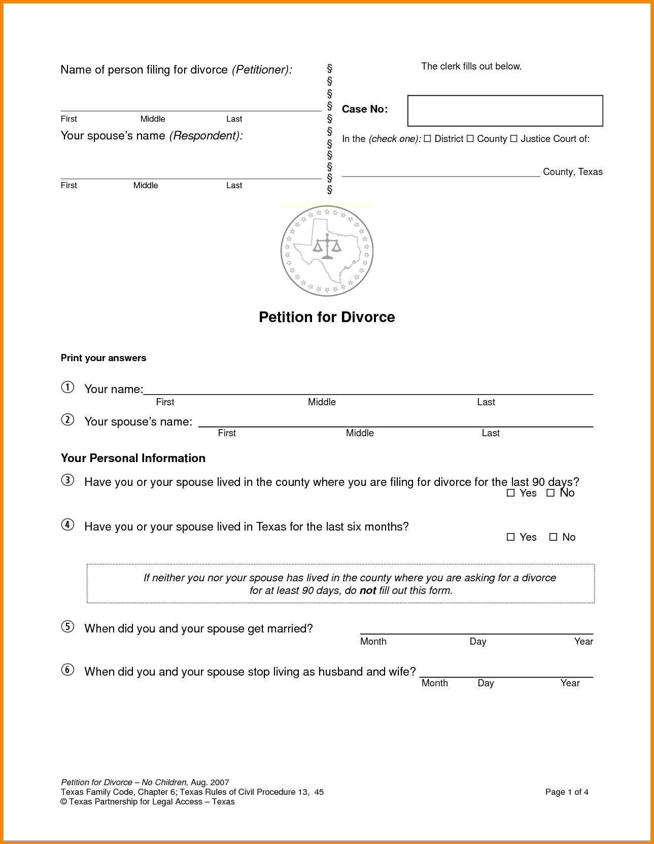Printable Divorce Papers Bc