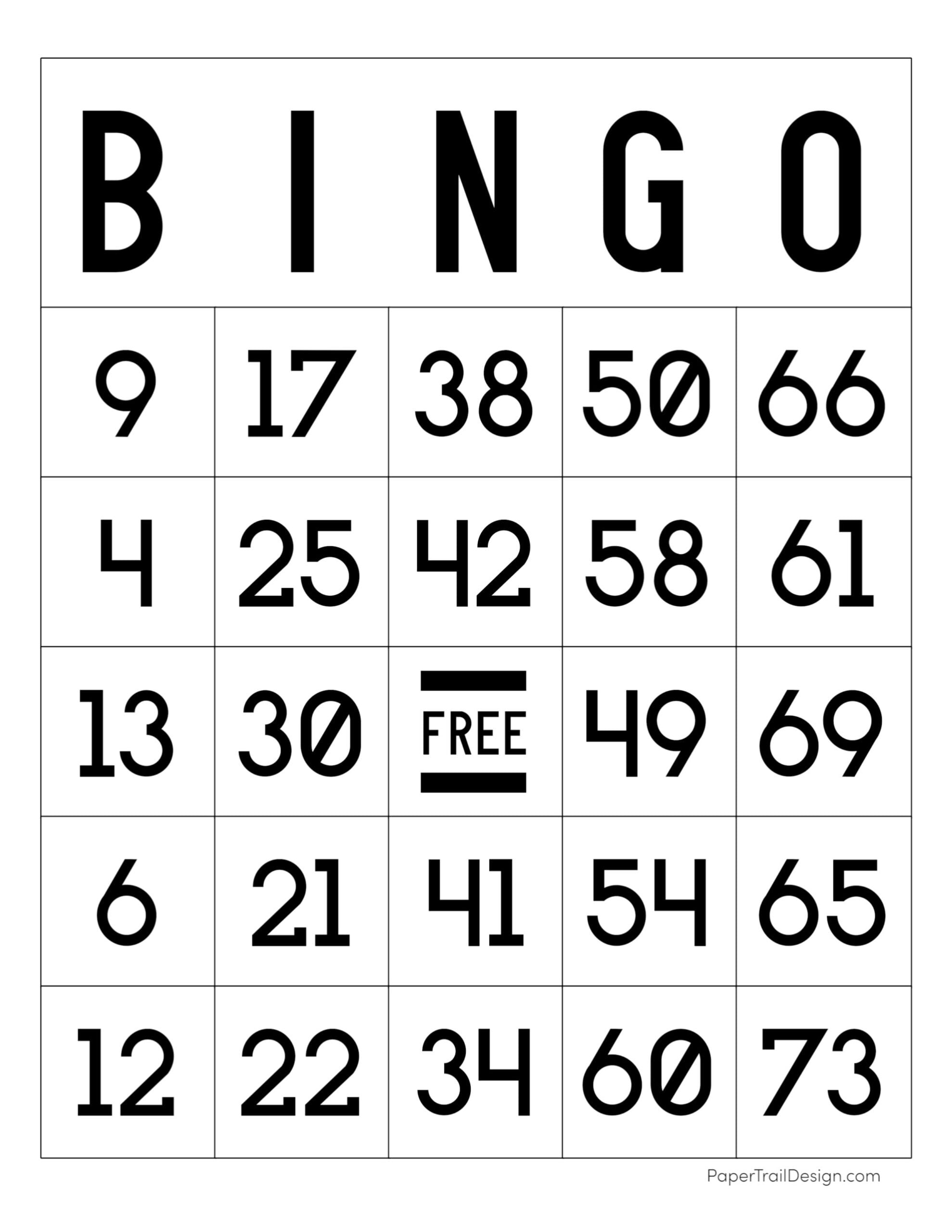 Printable Bingo Cards 0-75