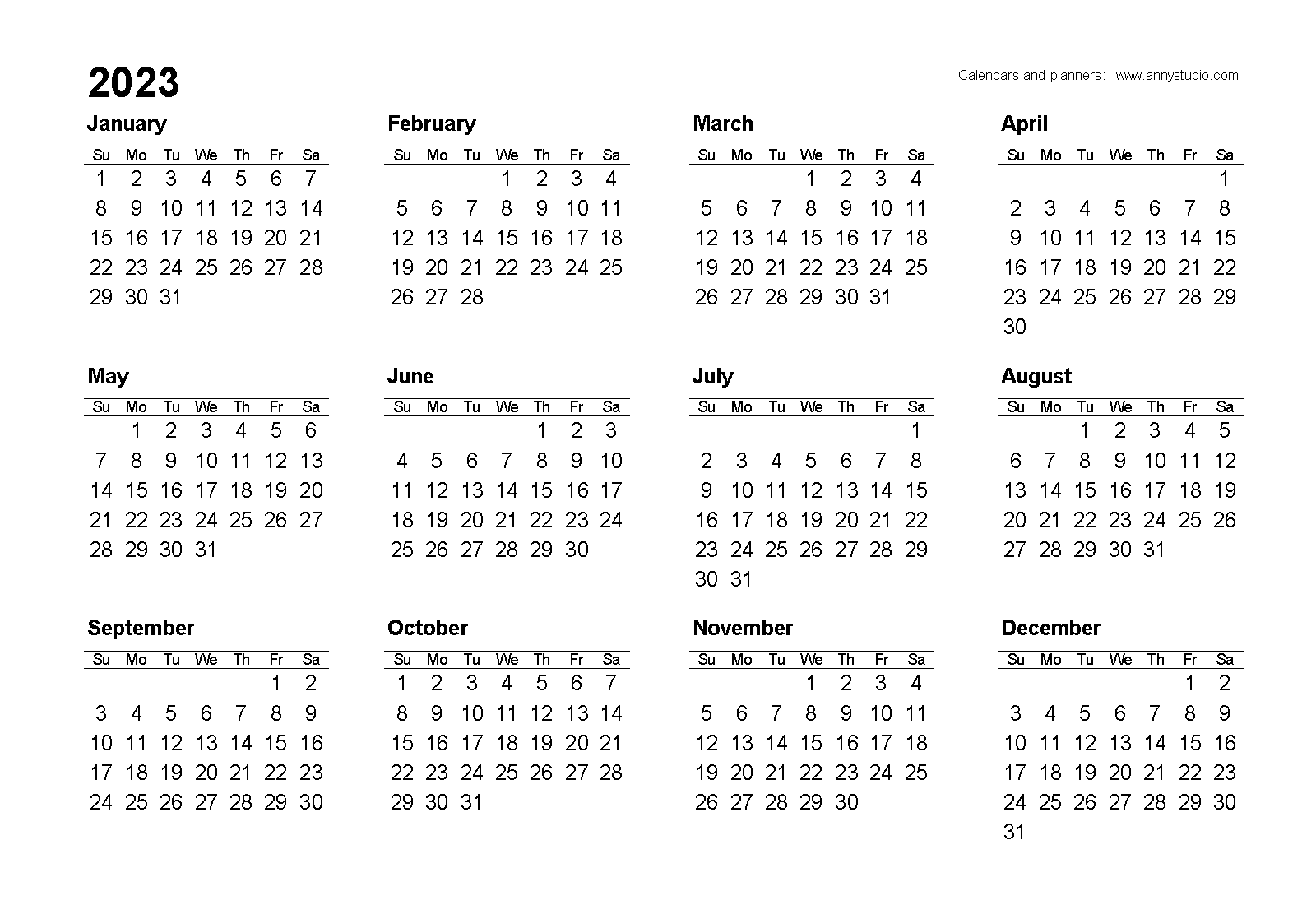Printable Calendar 2023 Landscape