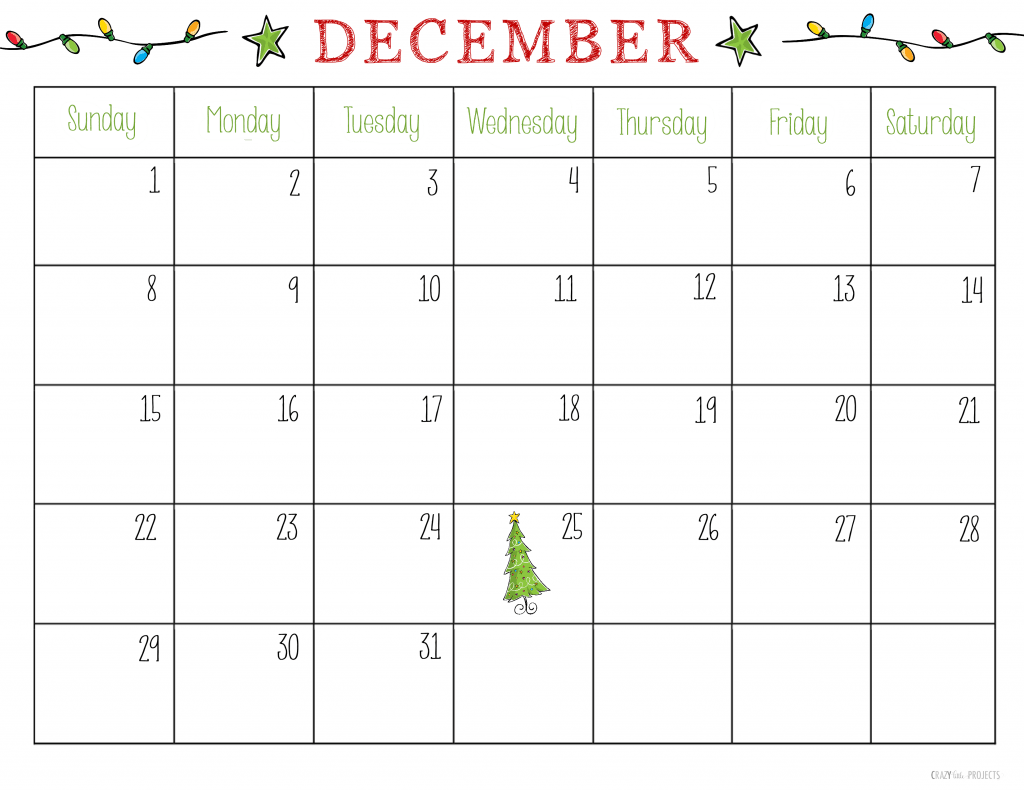 Printable December Christmas Calendar