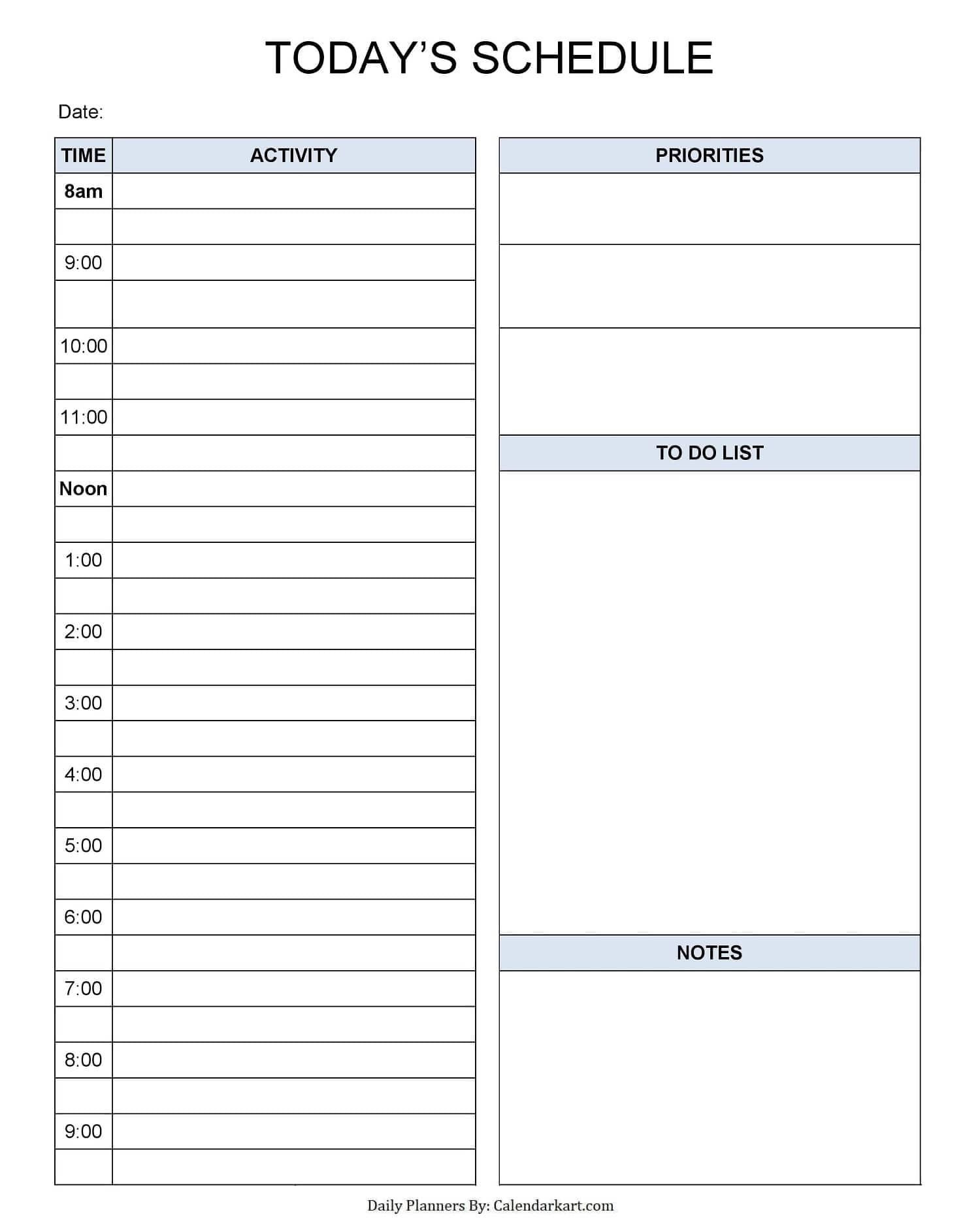Printable Daily Schedule Pdf
