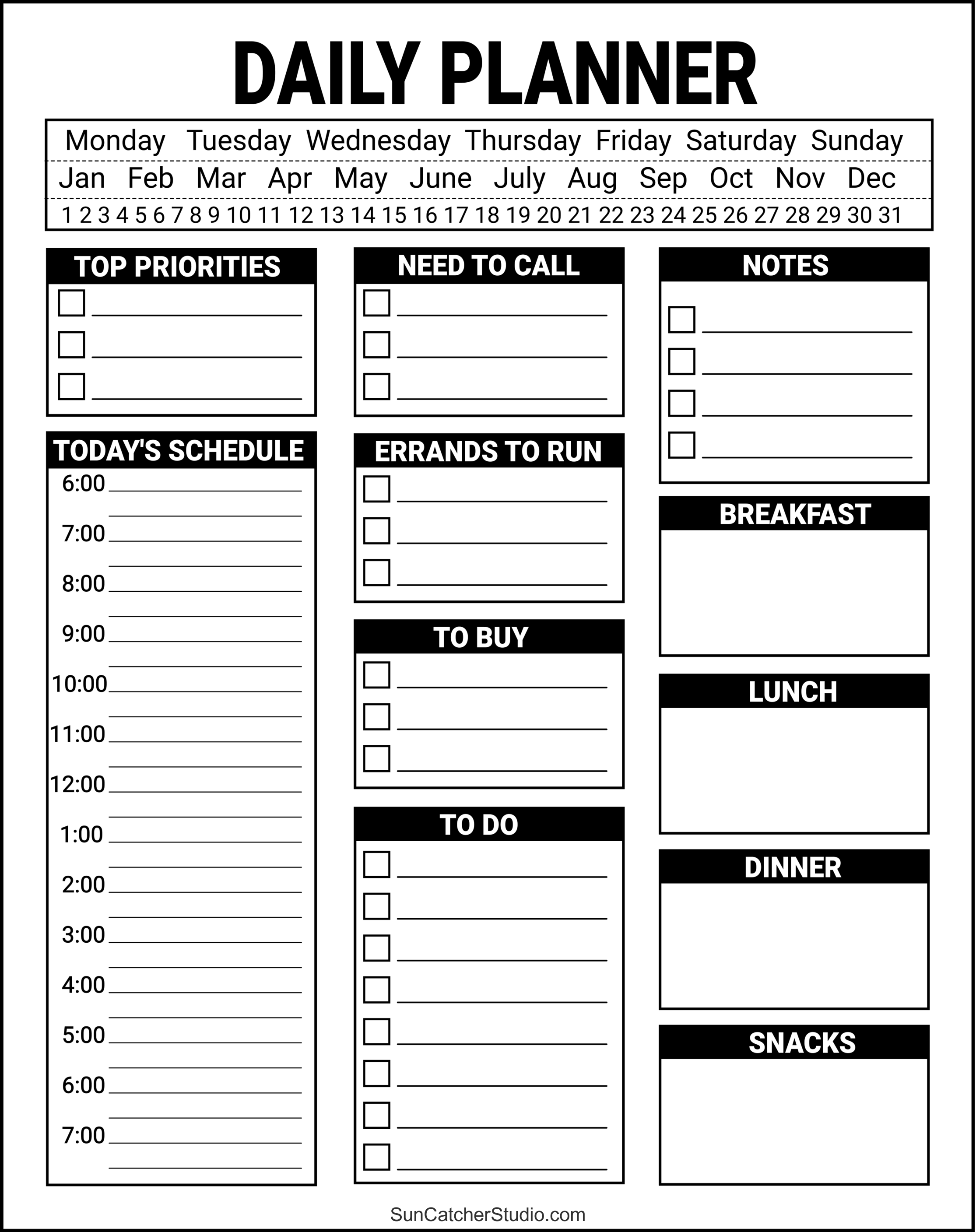 Online Printable Daily Planner