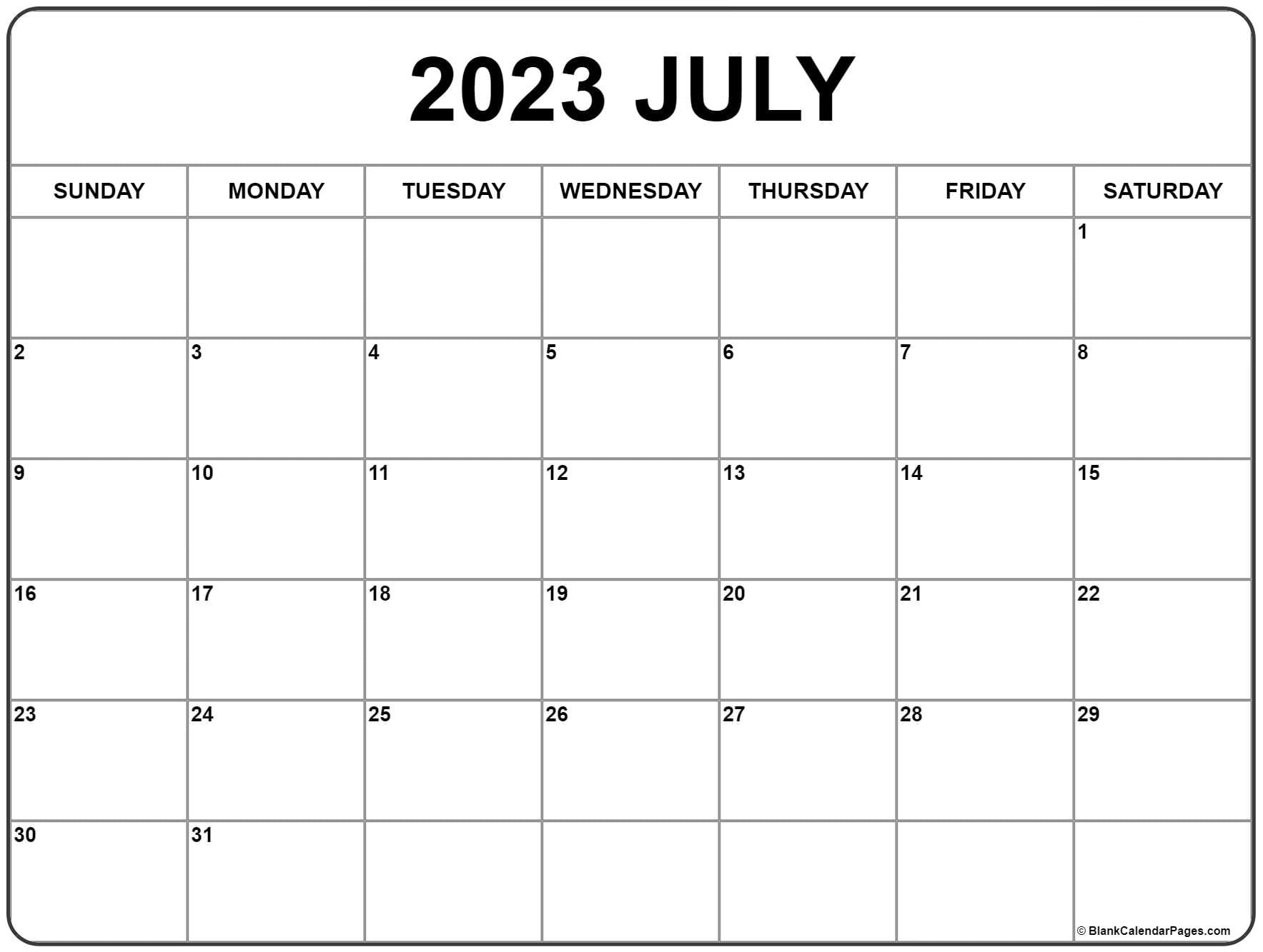 Printable Calendar 2023 July