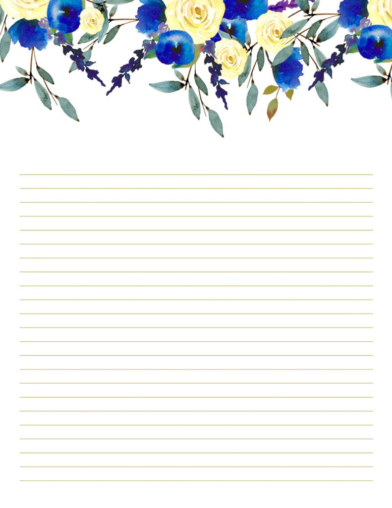 Lined Paper Printable Free With Blue Flower